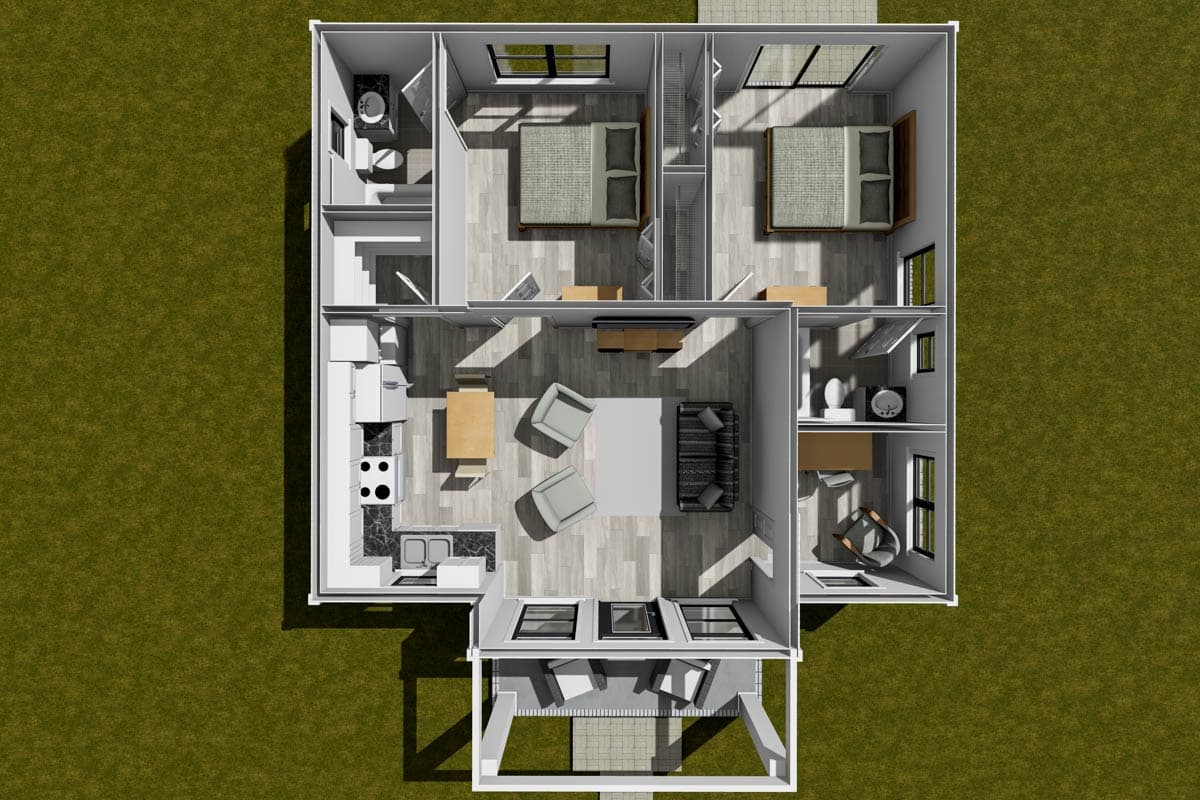 Plan 52432WM: 2-Bed Contemporary House Plan with Study Under 1000 Sq Ft - Image #7 - Contemporary, Modern