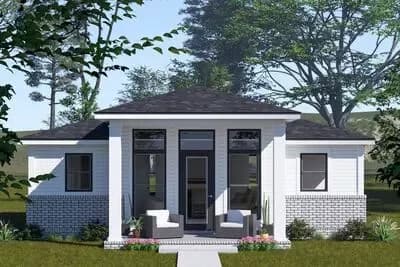 2-Bed Contemporary House Plan with Study Under 1000 Sq Ft
