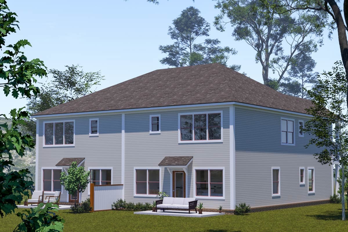 Plan 52434WM: Two-Story Traditional Duplex House Plan with Loft Under 2000 Sq Ft Per Unit - Image #5 - New American, Traditional