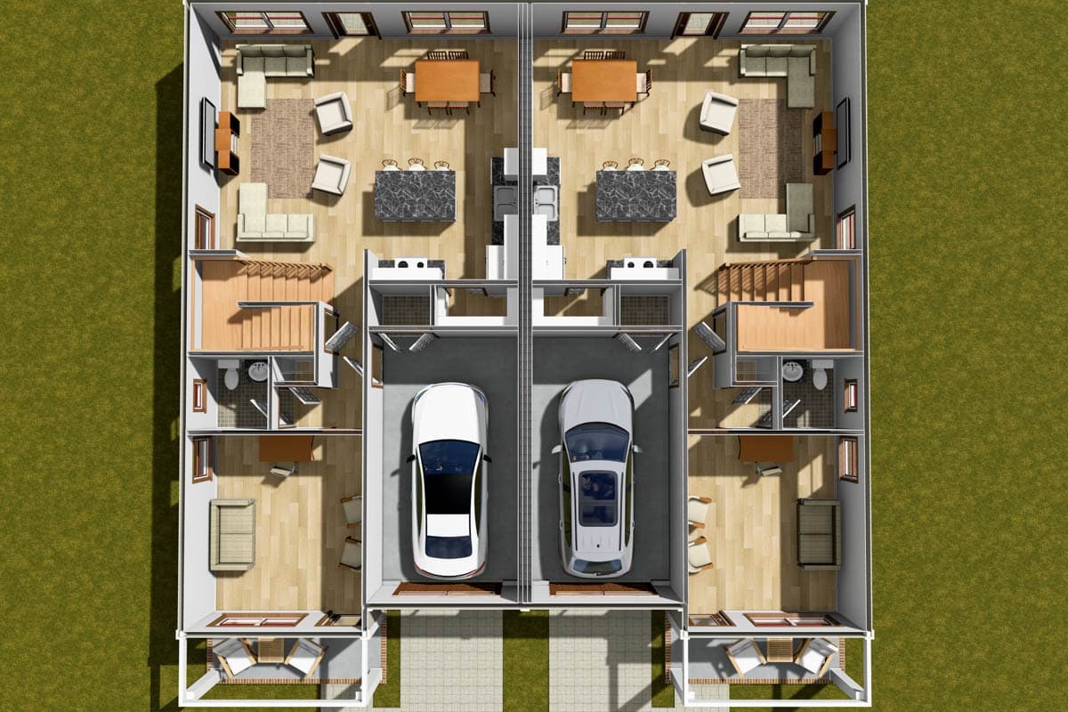 Plan 52434WM: Two-Story Traditional Duplex House Plan with Loft Under 2000 Sq Ft Per Unit - Image #8 - New American, Traditional