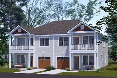 Two-Story Traditional Duplex House Plan with Loft Under 2000 Sq Ft Per Unit