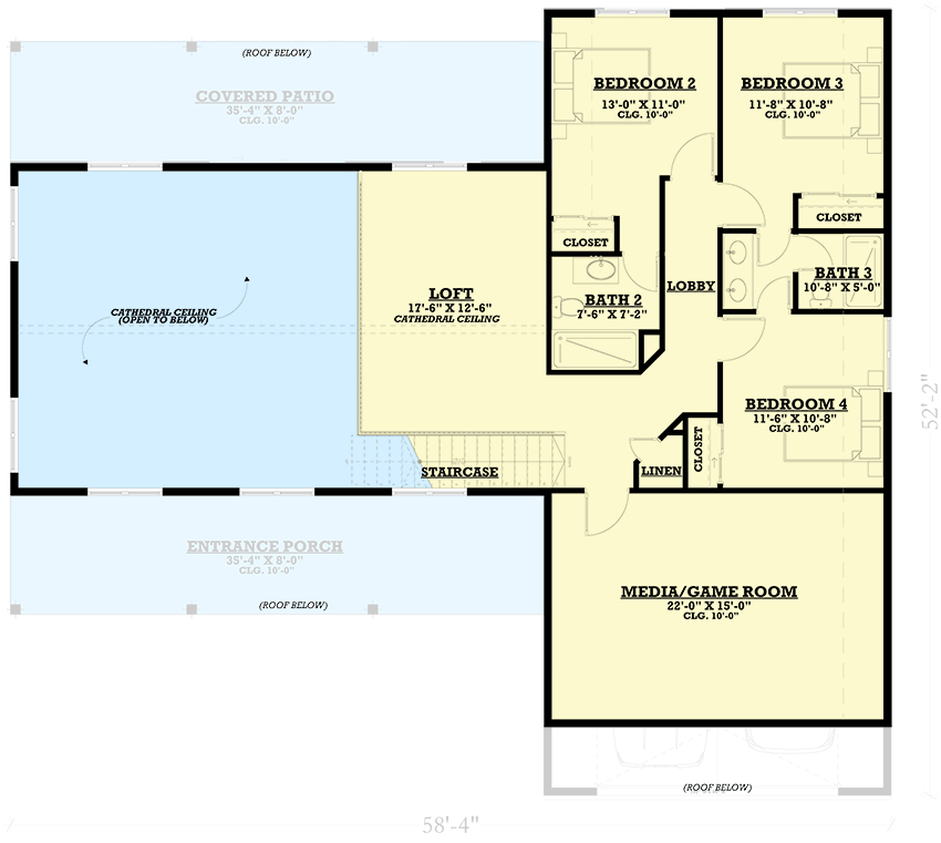 Plan 850005PKE: 4-Bed Barndominium Farmhouse Plan with 2-Story Great Room - 2587 Sq Ft - Floor Plan - 2nd Floor - Barndominium, Craftsman, Modern Farmhouse, Traditional
