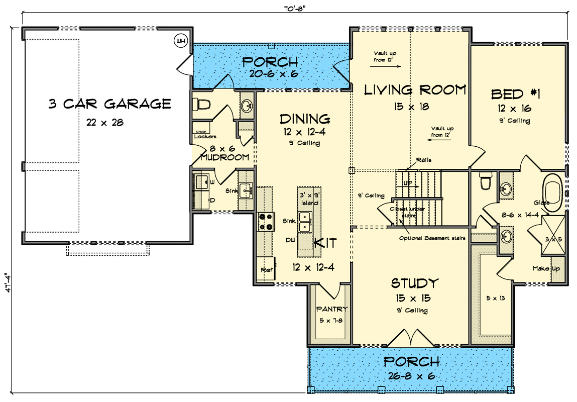 Plan 52435WM: 2-Story Modern Farmhouse Plan with 3-Bedrooms and Flexible 2nd Floor - 2394 Sq Ft - Floor Plan - Main Level - Craftsman, Modern Farmhouse, Traditional
