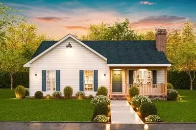 Single-Story Country Ranch House Plan with Closed Floor Plan - 1248 sq Ft