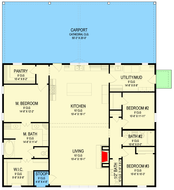 Plan 170003ADS: 3-Bed Barndominium-Style House Plan with Open Concept Living Under 2000 Sq Ft - Floor Plan - Main Level - Barndominium, Modern Farmhouse, Traditional