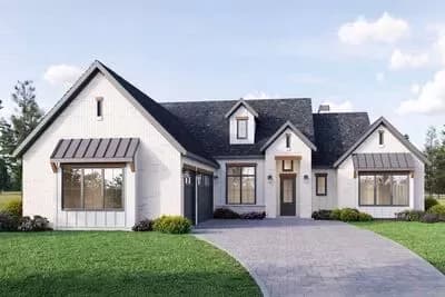 3 or 5 Bed Single-Story Transitional House Plan with Vaulted Primary Suite - 2500 Sq Ft