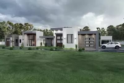 4-Bedroom Contemporary House Plan with Attached Apartment and Home Office Outbuilding - 5505 Sq Ft
