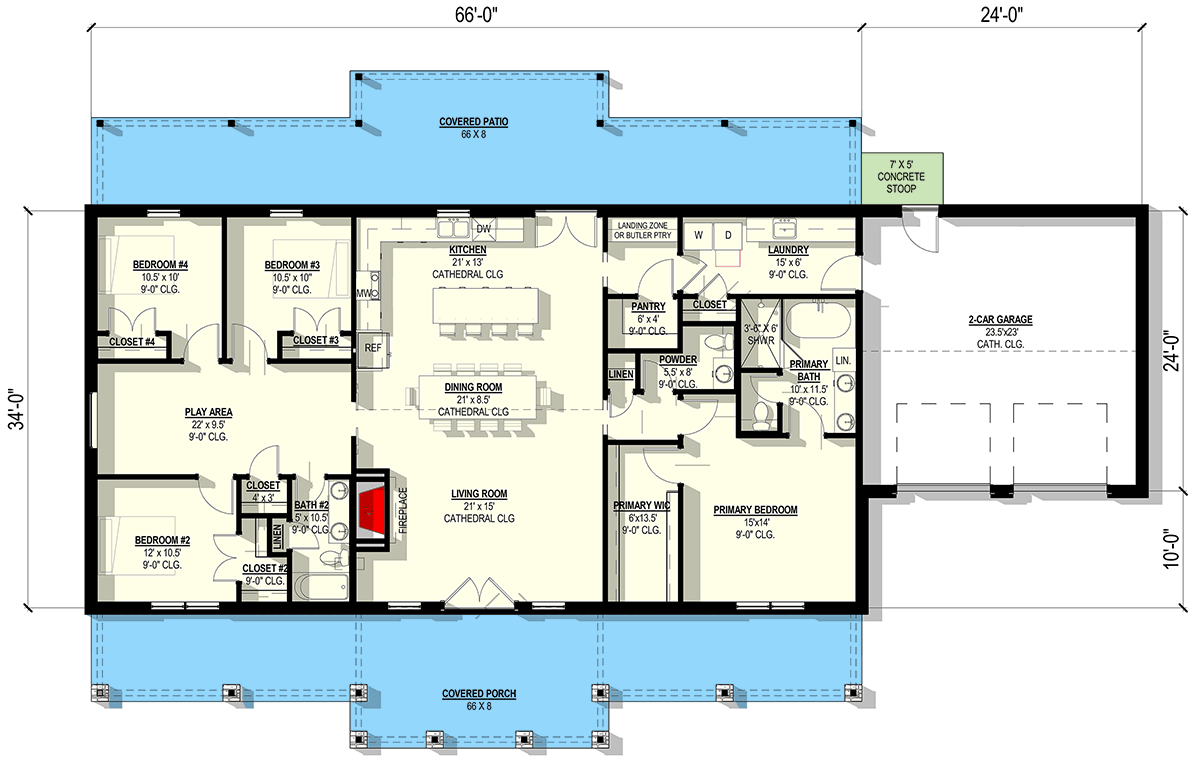 Plan 405000FDC: Charming Country Craftsman Home with 4-Beds and Expansive Outdoor Living - Floor Plan - Main Level - Country, Craftsman, Ranch