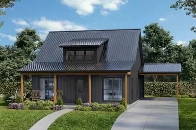 2-Bed Modern Farmhouse Cottage Plan with Rear Screened-In Porch - 1152 Sq Ft