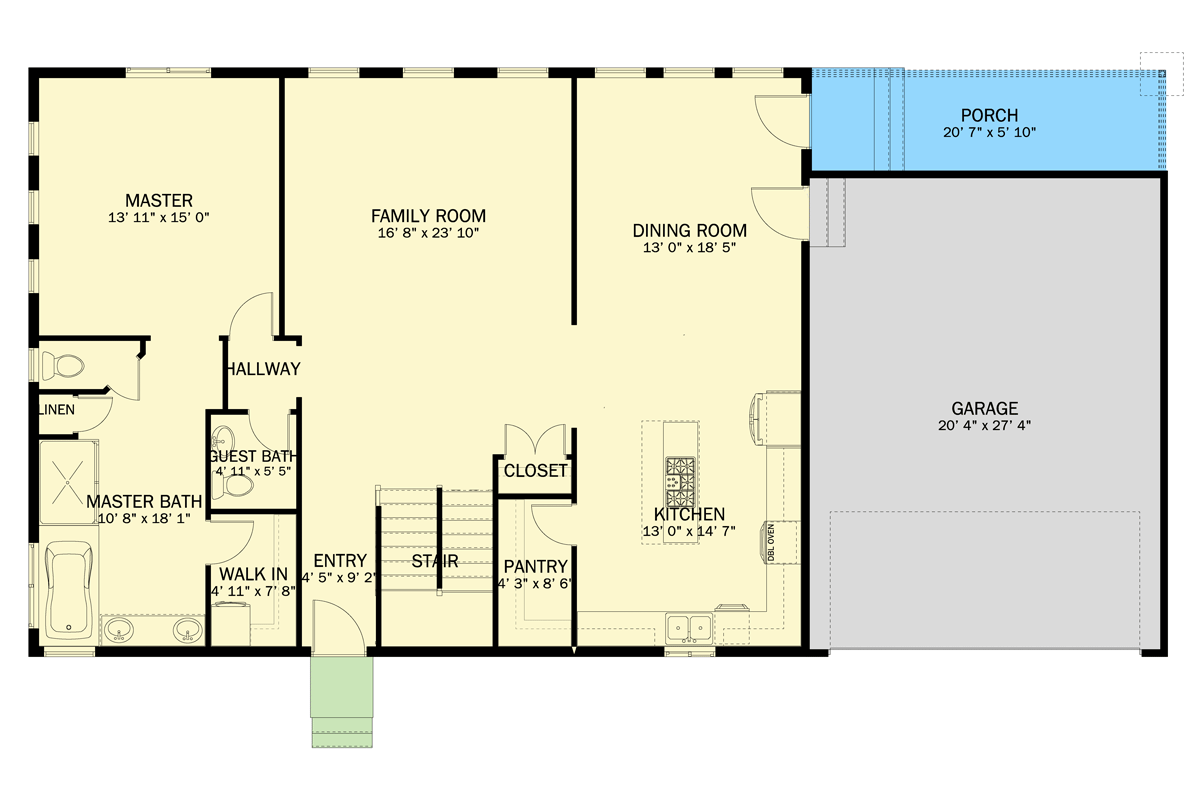 Plan 61625UT: 1-Bed New American House Plan with Optional Basement and Bonus Room - 1156 Sq Ft - Floor Plan - Main Level - New American, Traditional