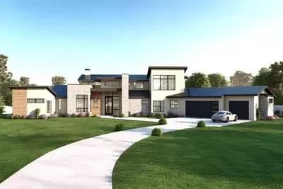 4-Bedroom Contemporary House Plan with Angled 4-Car Garage - 3908 Sq Ft