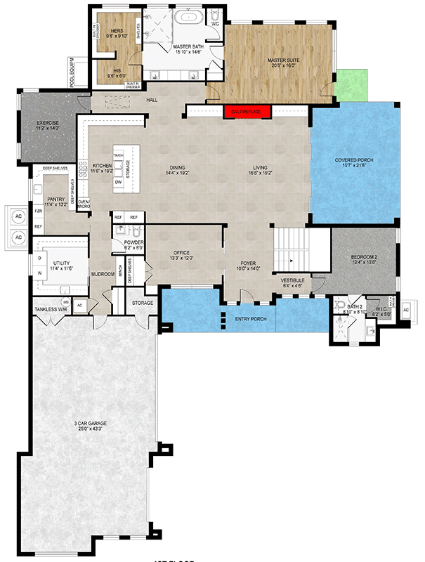 Plan 430143LY: Two-Story Contemporary House Plan with Exercise and Media Room - 4630 Sq Ft - Floor Plan - Main Level - Contemporary