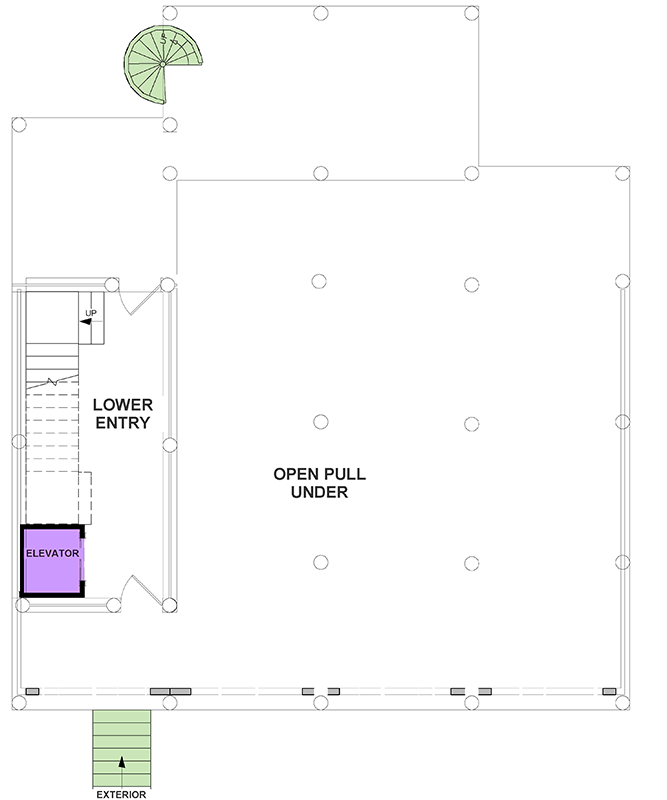 Plan 765058TWN: Coastal Contemporary House Plan with Dual Master Suites and Elevator - Floor Plan - Ground Level - Coastal, Coastal Contemporary