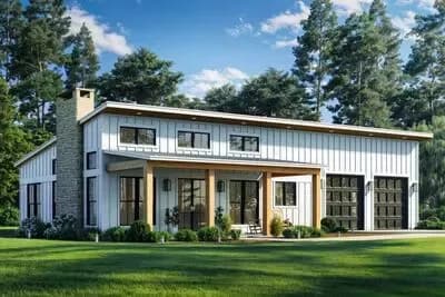 Modern Cottage-Style 2-Bed Barndo House Plan with Workshop Garage
