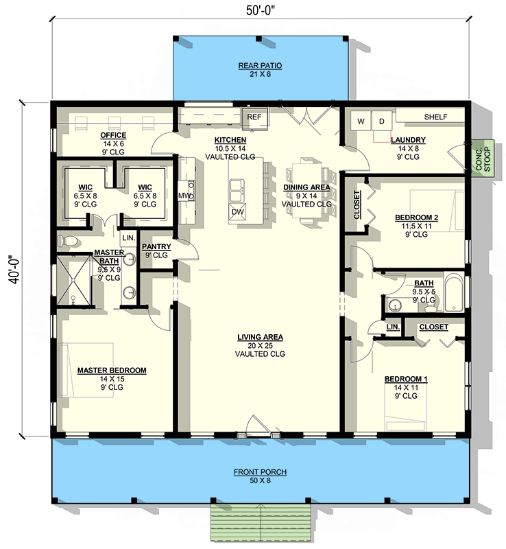 Plan 405007FDC: Charming One-Story Country Cottage with Vaulted Living Space - Floor Plan - Main Level - Cabin, Cottage, Country