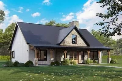 Charming One-Story Country House Plan with Split Bedroom Layout and Vaulted Great Room
