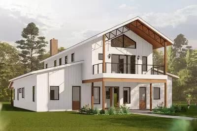 Elegant 4 Bedroom Barndominium Home Plan with Loft and Dual Porches
