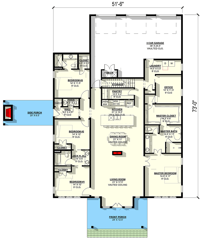 Plan 405016FDC: 4-Bedroom Barndominium-Style House Plan with Loft and 3-Car Garage - Floor Plan - Main Level - Barndominium, Modern Farmhouse
