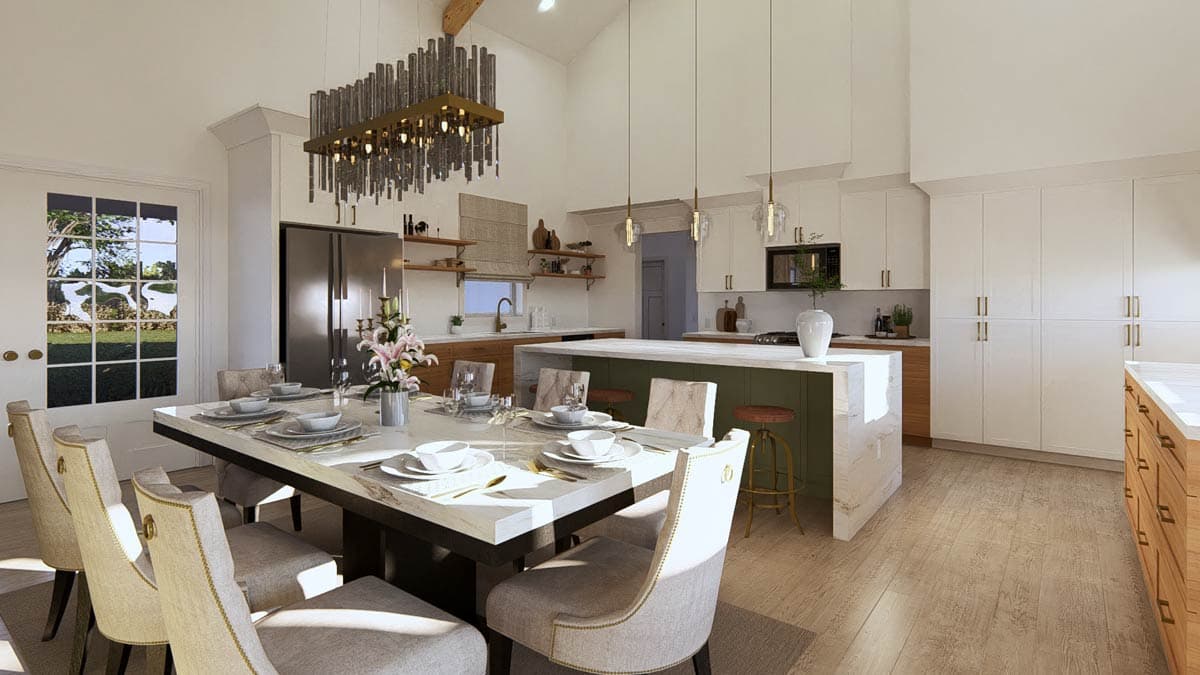 Plan 405023FDC: 4-Bedroom Barndominium Ranch House Plan with Vaulted Living and Dual Outdoor Spaces - Image #6 - Barndominium, Farmhouse, Ranch