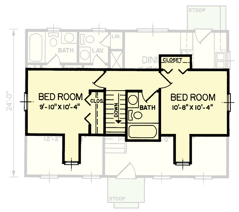 Plan 25875GE: Two-Story Farmhouse Plan with Closed Floor Plan - 1193 Sq Ft - Floor Plan - 2nd Floor - Country, Farmhouse, Traditional