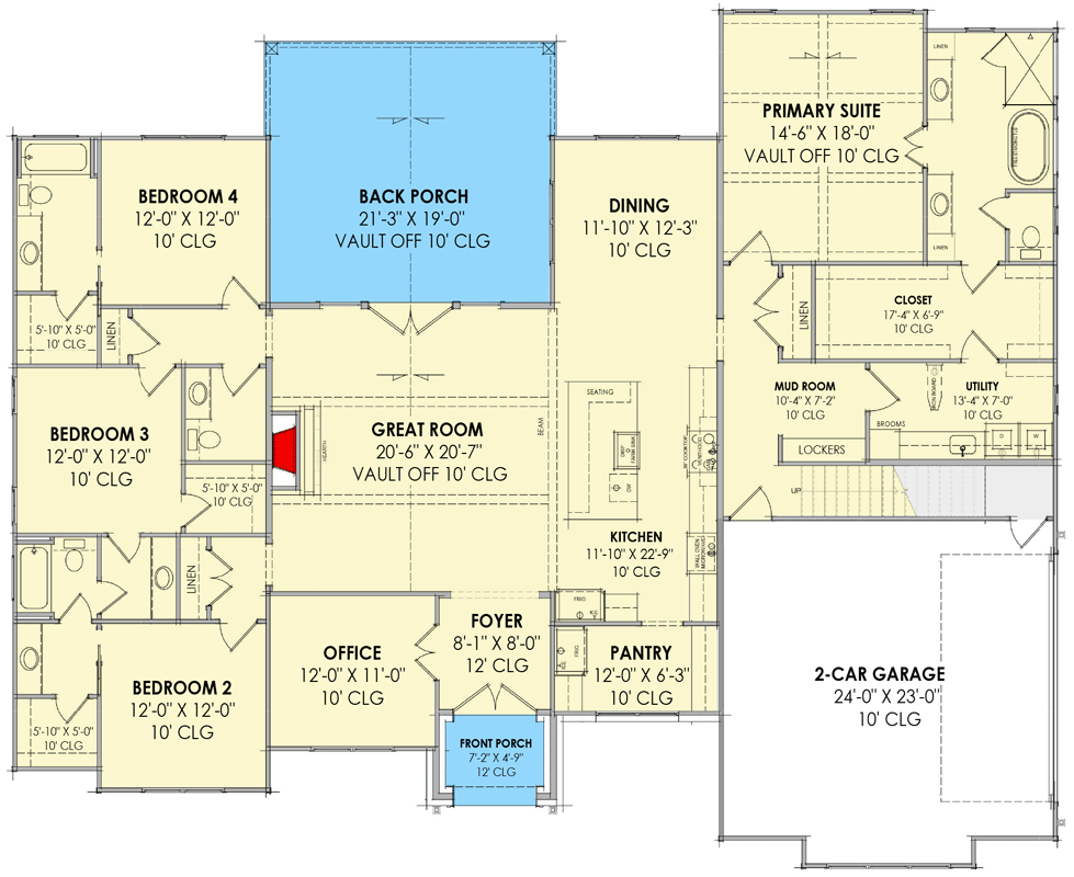 Plan 818164JSS: 4-Bed Contemporary House Plan with Roomy Culinary Center - 2930 Sq Ft - Floor Plan - Main Level - Contemporary, European, Transitional
