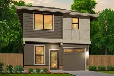 Narrow 2-Bed Modern House Plan with Attached Garage - 1004 Sq Ft