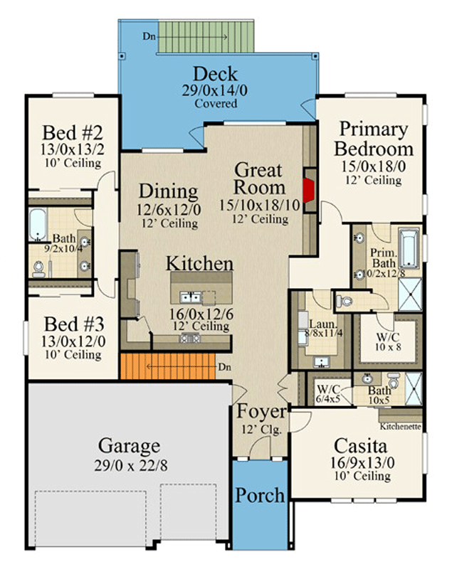 Plan 85464MS: 4 or 5 Bed Prairie-Style House Plan with Casita Space - 3742 Sq Ft - Floor Plan - Main Level - Contemporary, Modern, Prairie