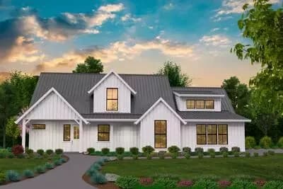 3-Bed New American House Plan with Library and Flex Room - 2554 Sq Ft