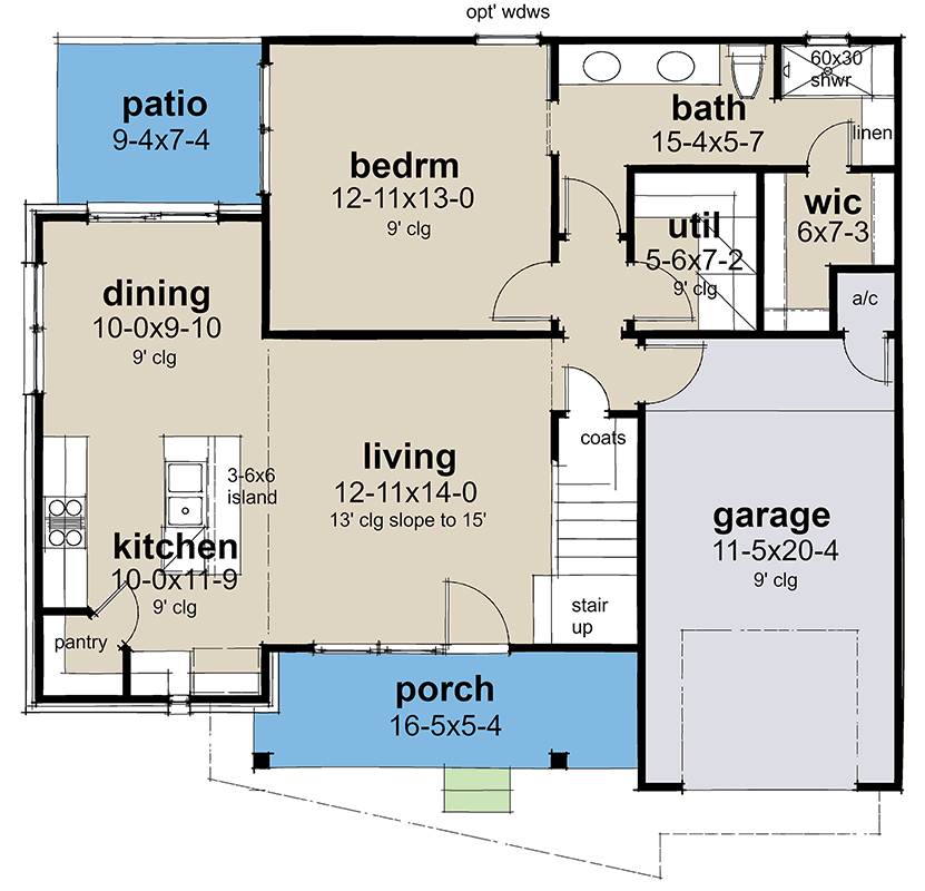 Plan 16940WG: 3-Bedroom Two-Story Fourplex with Vaulted Great Room- 1380 Sq Ft Per Unit - Floor Plan - Main Level (Unit 1 & 4) - Contemporary