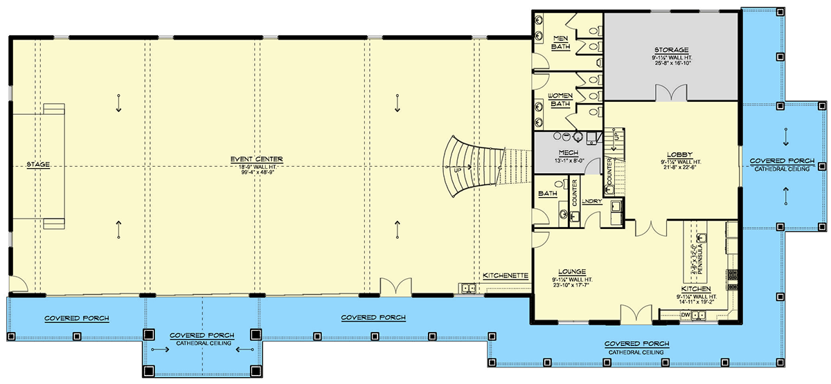 Plan 135355GRA: Two-Story Barndominium Plan with Oversized Event Room - 9800 Sq Ft - Floor Plan - Main Level - Barndominium, Mountain