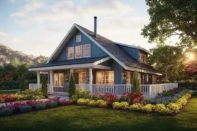 Two-Story Country Cabin House Plan with Wrap-Around Deck - 2023 Sq Ft
