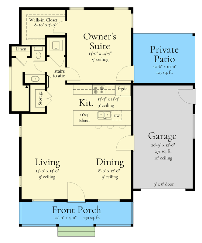 Plan 833071WAT: 1-Bed Mountain House Plan with Spacious Great Room Under 1000 Sq Ft - Floor Plan - Main Level - Craftsman, Mountain