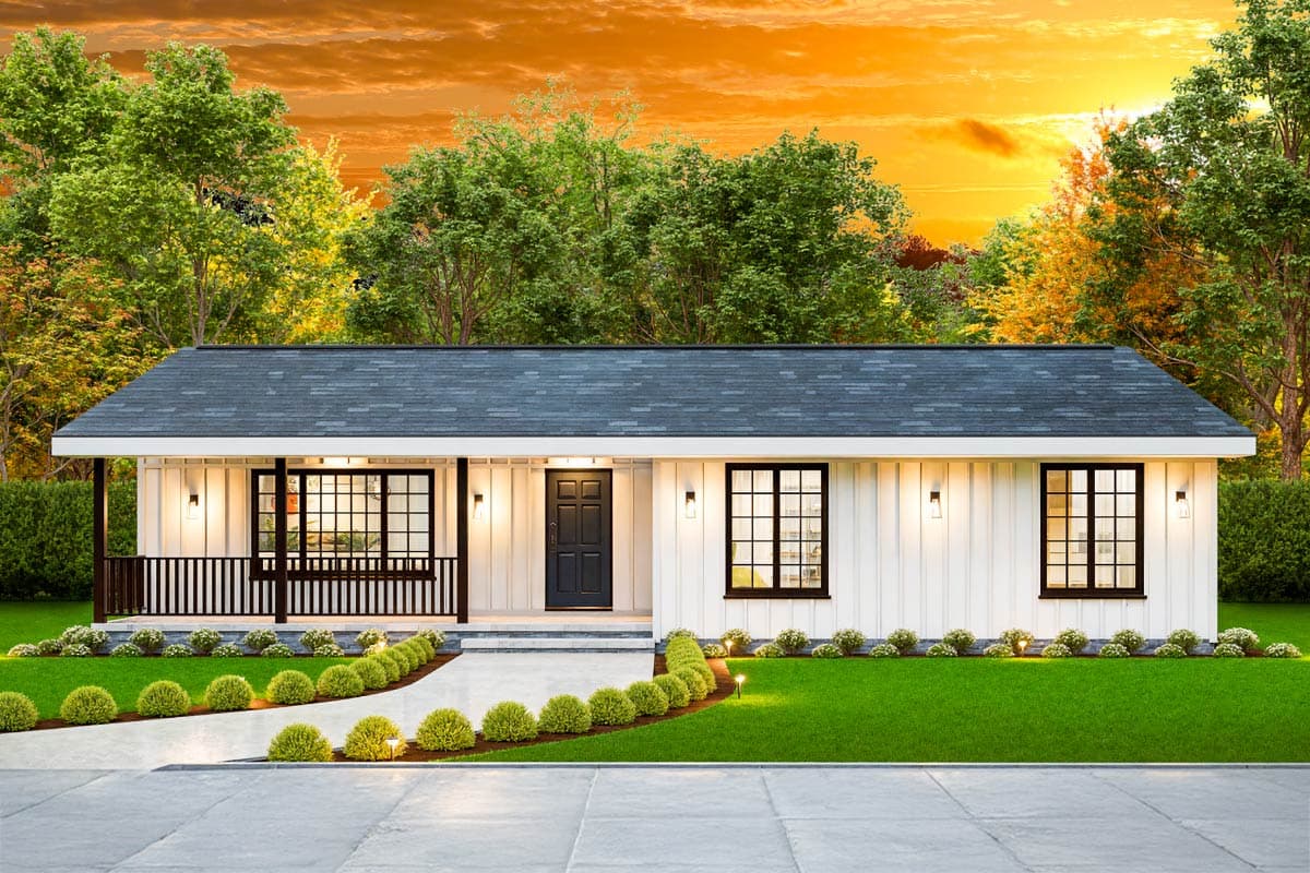 Plan 25880GE: 3-Bed Ranch House Plan with Generous Front Porch - 1456 Sq Ft