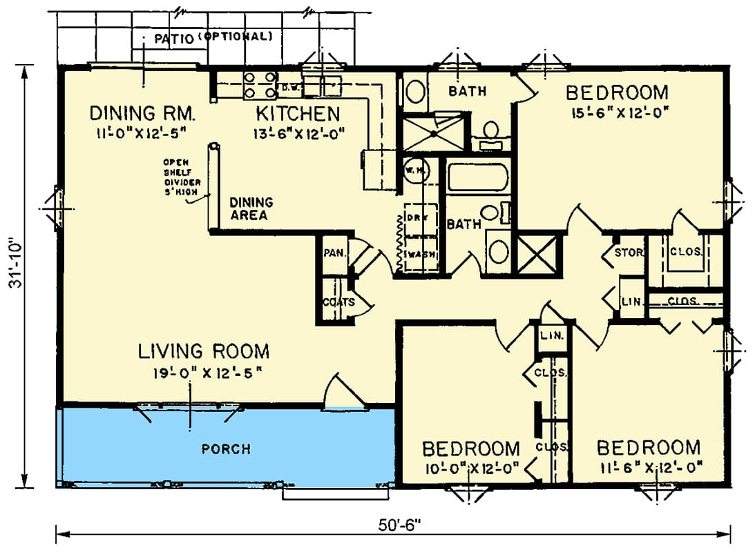 Plan 25880GE: 3-Bed Ranch House Plan with Generous Front Porch - 1456 Sq Ft