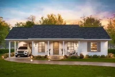 3-Bed Transitional Ranch House Plan with 1-Car Carport - 1027 Sq Ft