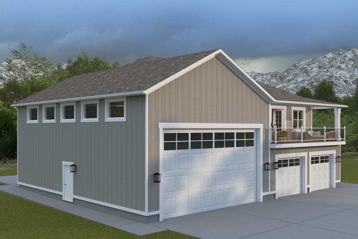 Plan 61629UT: 4-Bay Traditional Garage Plan with 1-Bedroom and Living Space Upstairs - 1219 Sq Ft - Image #6 - Traditional