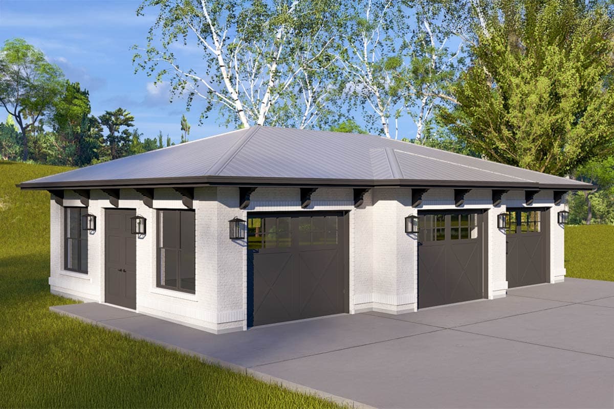 Plan 61631UT: Stand Alone Garage with 3-Car Bay - 1335 Sq Ft - Image #5 - Traditional