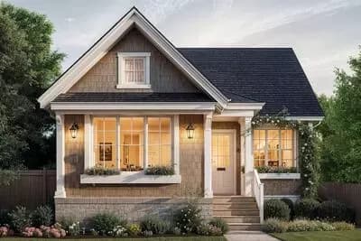 2-Bed Cottage House Plan with Front Stoop Under 800 Sq Ft
