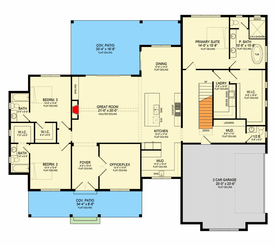 Plan 493036GNT: 5-Bed Modern Farmhouse Plan with Stone Veneer Exterior - 3841 Sq Ft - Floor Plan - Main Level - Modern Farmhouse