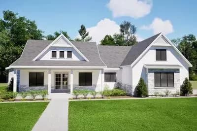 5-Bed Modern Farmhouse Plan with Stone Veneer Exterior - 3841 Sq Ft