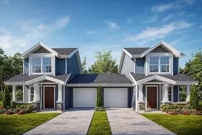 Two-Story 2-Bed Craftsman Duplex House Plan with Each Unit Under 900 sq Ft