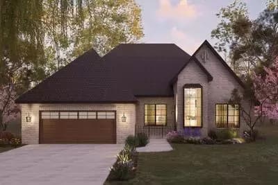 4 or 5 Bedroom Modern French Country House Plan with Split Bedrooms and Covered Patio
