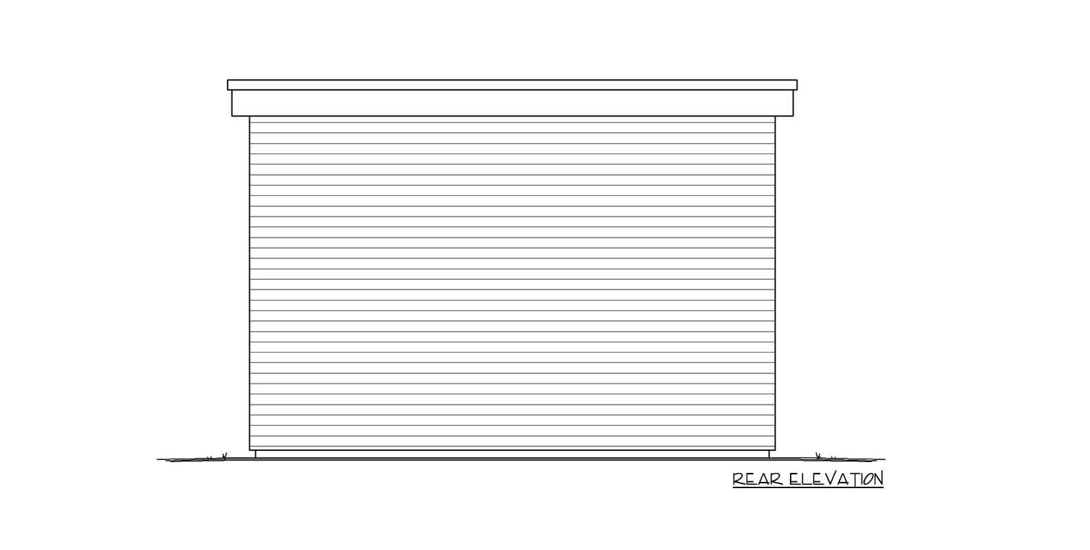 Rear elevation drawing of a house with horizontal siding and a flat roofline.