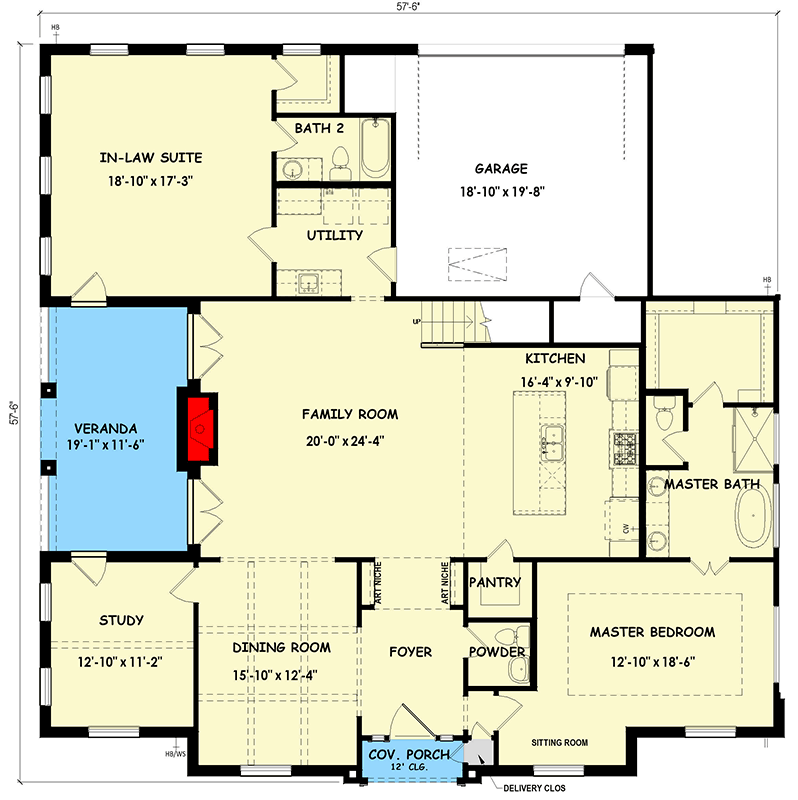Plan 100351GHR: 4-Bed Colonial House Plan with 2-Story Great Room - 3047 Sq Ft - Floor Plan - Main Level - Colonial, Georgian, Southern
