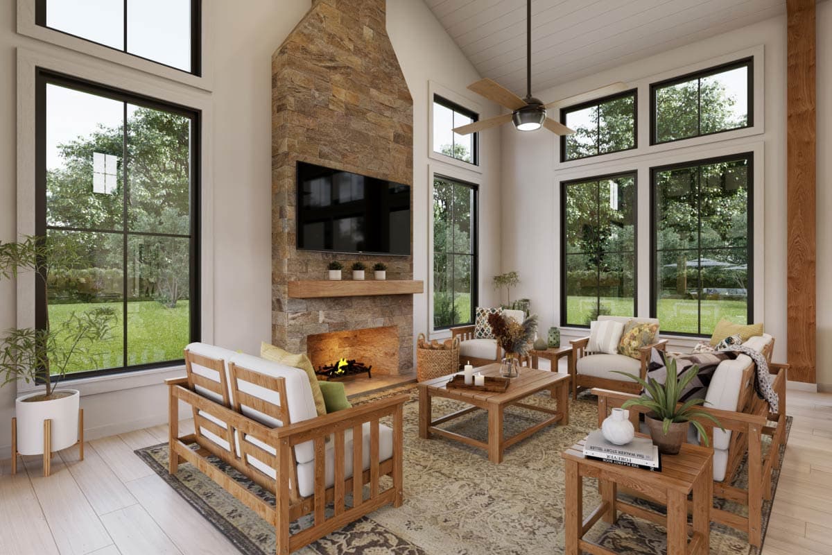 Plan 52005HZ: Pool House with Vaulted Living Room and Outdoor Kitchen - 1000 Sq Ft - Image #6 - Modern Farmhouse