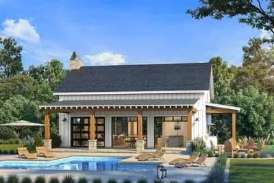 Pool House with Vaulted Living Room and Outdoor Kitchen - 1000 Sq Ft