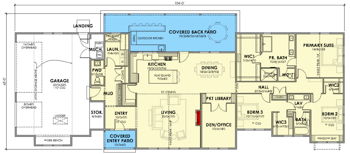 Plan 470311REY: 3-Bed Modern Farmhouse Plan with Outdoor Kitchen and Covered Back Patio - 2477 Sq Ft - Floor Plan - Main Level - Modern Farmhouse, New American