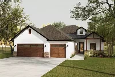 4-Bedroom Modern Ranch House Plan with Study and Dual Covered Patios