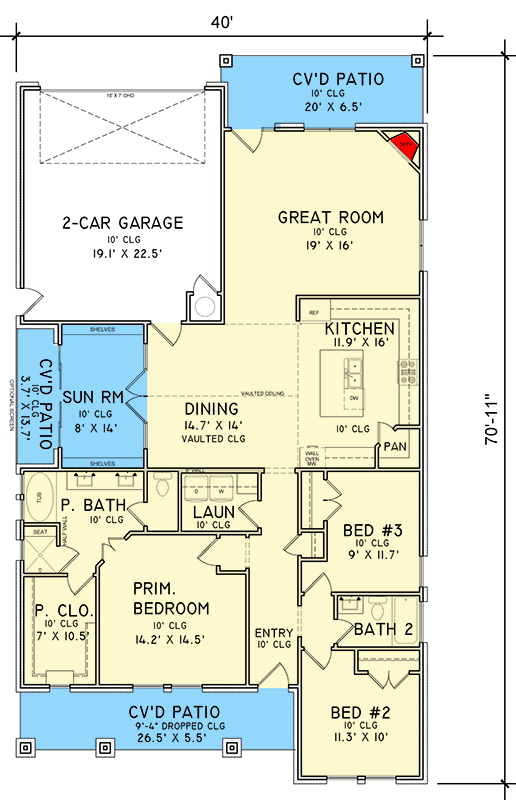 Plan 302008PSK: 3-Bedroom Modern Farmhouse Plan with Sunroom and Vaulted Dining Room - Floor Plan - Main Level - Country, Modern Farmhouse, Ranch