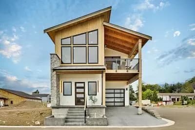 Two-Story 2-Bed Contemporary House Plan with Sloped Ceilings - 1387 Sq Ft